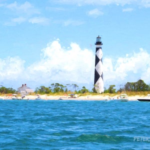 Cape Lookout Lighthouse &#39;On The Hook&#39; Giclee Printed On Canvas By Jan Peterson