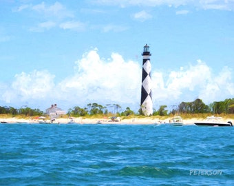Cape Lookout Lighthouse &#39;On The Hook&#39; Giclee Printed On Canvas By Jan Peterson