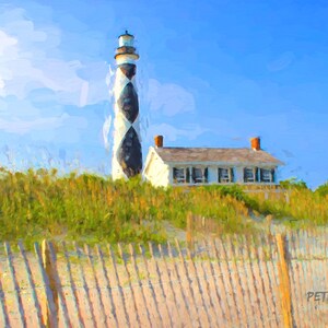 Cape Lookout Lighthouse & Keepers Quarters Giclee Printed On Canvas By Jan Peterson