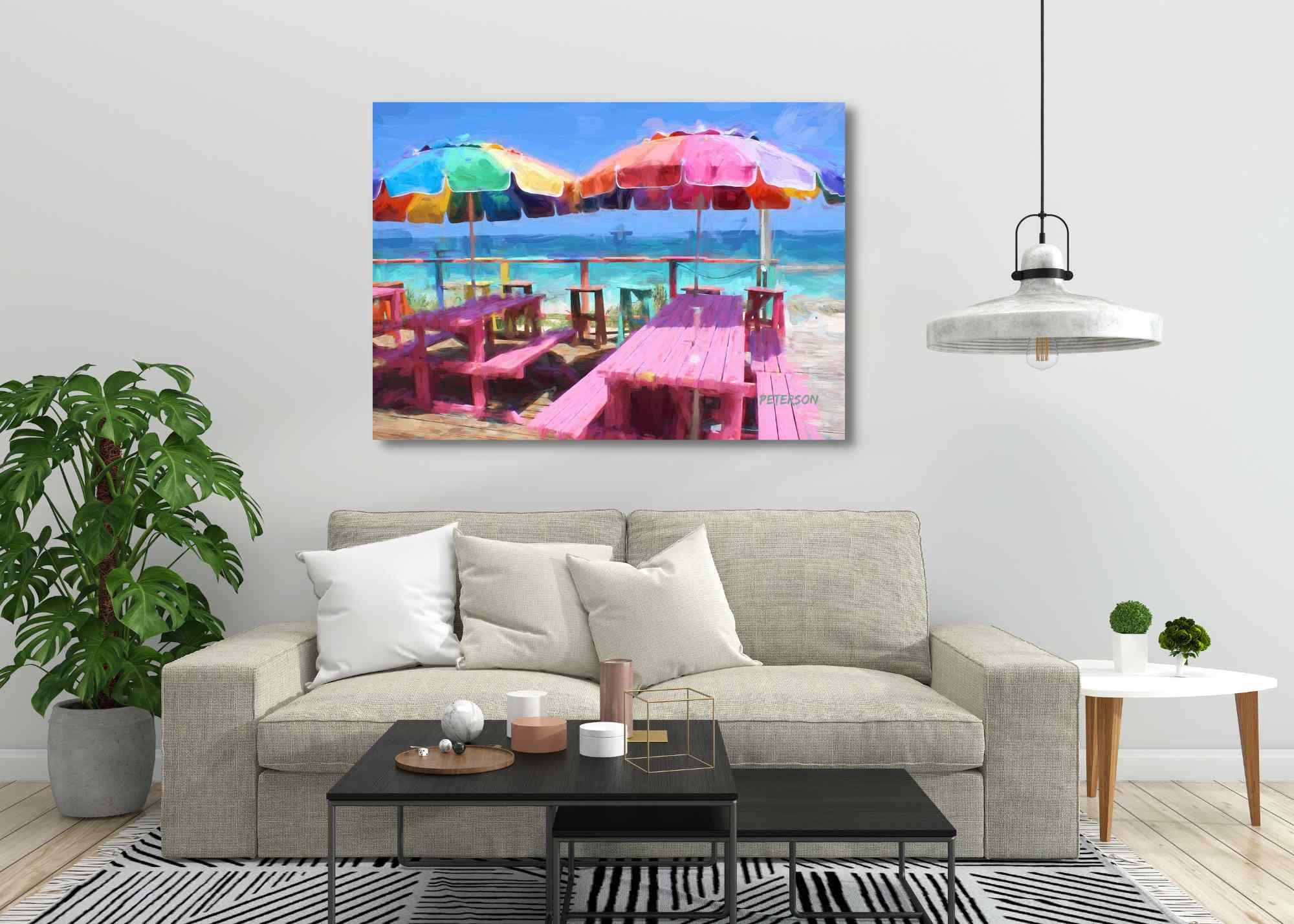 Nippers Bar & Grill Guana Cay Abaco Bahamas Glicee Printed on Canvas by