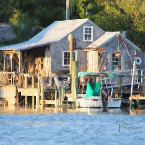 Beaufort NC Capt. Styron's Fish House on Taylor's Creek Giclee Printed on Canvas by Jan Peterson