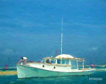 Core Sound Wooden Workboat &#39;KAREN&#39; At Cape Lookout Glicee on Canvas by Jan Peterson