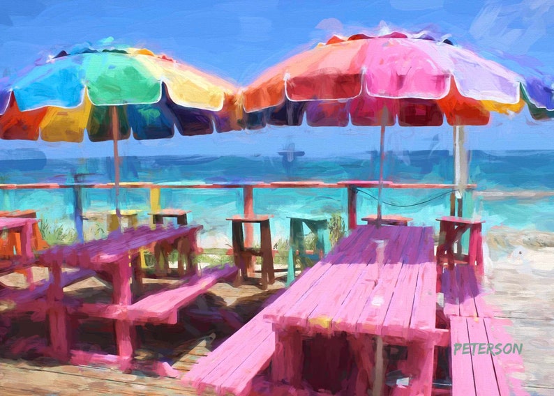 Nippers Bar & Grill Guana Cay Abaco Bahamas Glicee Printed on Canvas by