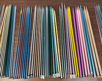Vintage Lot 63 Straight Knitting Needles 14 Inch Mixed Materials and Brands