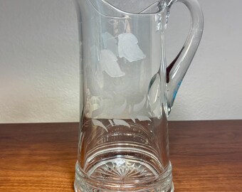 Antique EAPG Tankard Pitcher Wheel Cut Bellflower Floral Pattern Triple Band Base Starburst Bottom