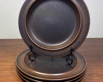Set of 4 Arabia Finland Ruska Salad Plates 7 7/8 inch Stamped Mark Dark Glaze MCM