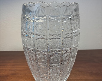 Vintage Bohemia Crystal Vase Queen's Lace Pattern 12" Hand Cut Lead Crystal Czech
