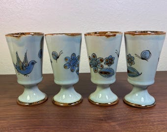 Calici vintage in ceramica El Palomar di Ken Edwards - dipinti a mano con motivi floreali, set da 4