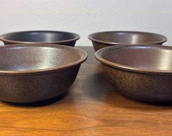 Set of 4 Arabia Finland Ruska Coupe Cereal Bowls Early Production Dark Espresso Glaze