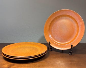 Vintage Art Wells Classic Stoneware Salad Plates Set of 4 Orange Gold Speckled 8 inch Mid Century Modern California Pottery Lunch Plates
