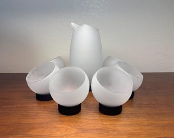 Vintage MCM Italian Frosted Glass Pitcher and Glasses Set – Mid Century Barware