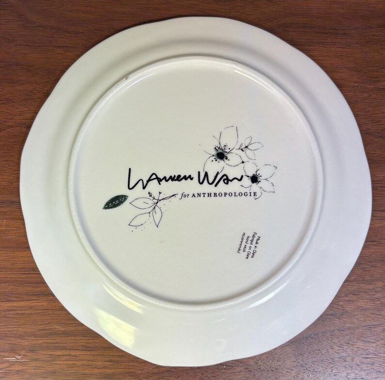 Set of 4 Lauren Wan for Anthropologie Floral Vine Salad Plates Gold Black Grey image 4