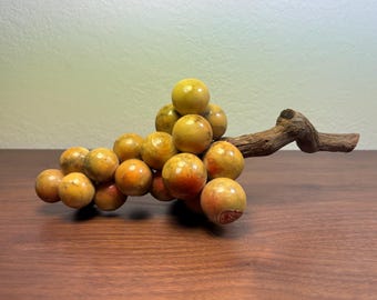 Vintage Volterra Alabaster Grapes, Marbled Stone Fruit Cluster