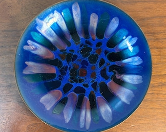 Vintage Win Ng Enamel Dish – Mid-Century Modern Cobalt Blue Abstract Art (8.5")