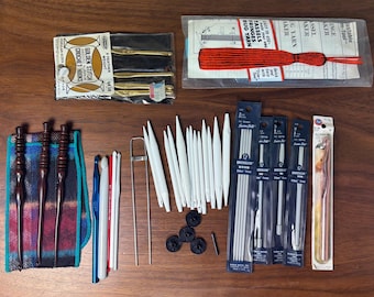 Vintage Artisan Rosewood Crochet Hook Set and Estate Crafting Notions