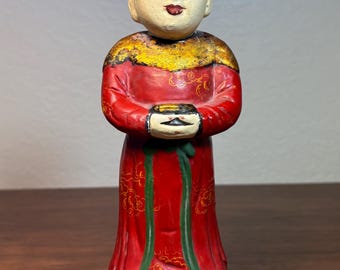 木製の女性像、タイのサワディー挨拶のフィギュア、手彫り、手描き 