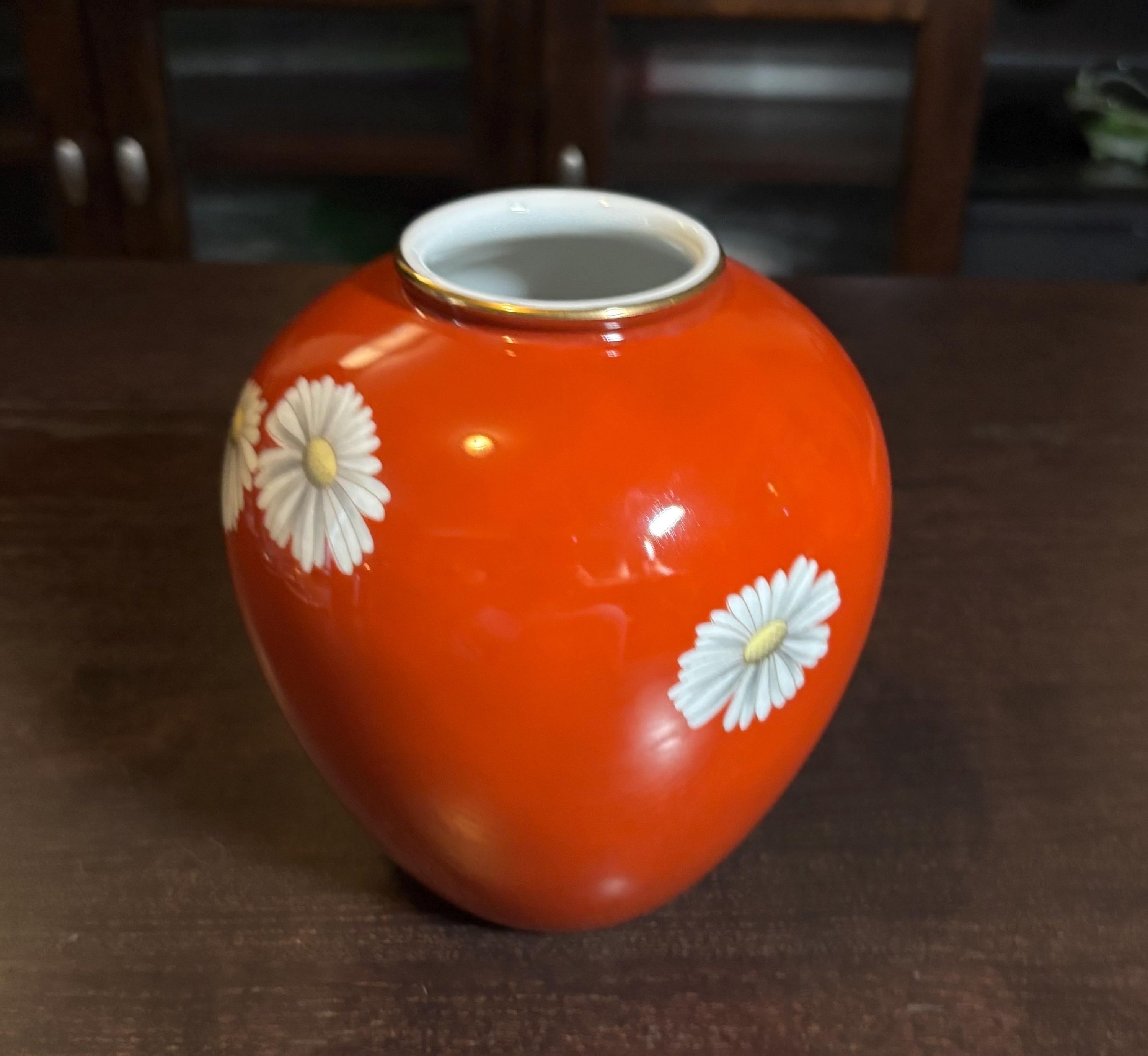 オールドノリタケ 花柄 オレンジ花瓶 明治 - メルカリ