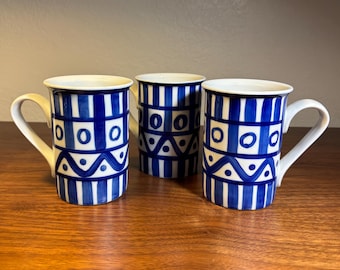 Tazas Vintage Dansk Arabesque de Niels Refsgaard - Azul y Blanco - Set de 3 Café