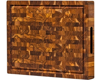 Extra Large End Grain Teak Wood Cutting Board (20x15x1.5 in.) Conditioned with Beeswax, Linseed and Lemon Oil by Ziruma