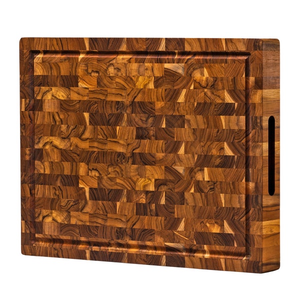 Extra Large End Grain Teak Wood Cutting Board (20x15x1.5 in.) Conditioned with Beeswax, Linseed and Lemon Oil by Ziruma