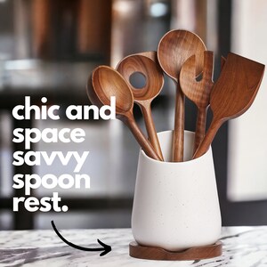 Acacia Kitchen Utensils Set with Spoon Rest and Ceramic Holder Non-Toxic Wooden Spoons for Cooking by Ziruma image 3