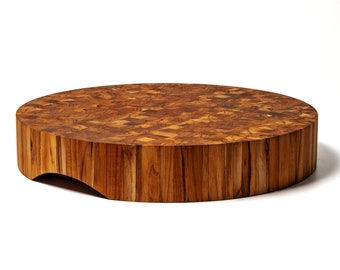 Extra Thick Round End Grain Teak Cutting Board 18x3 inches. Made of Teak Wood and conditioned with Beeswax, Flaxseed & Lemon Oil by Ziruma