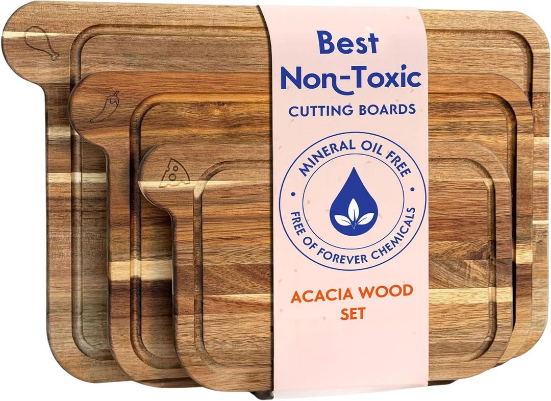 Acacia Wood Cutting Board Set | FSC Certified 3-Piece Kitchen Boards – Eco-Friendly, Plastic-Free, Mineral Oil Free Gift