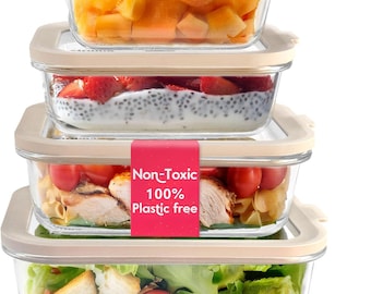 Plastic Free - Glass Food Storage Containers with Silicone Lids -Multisize - 4-Pack