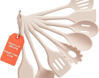 8-Piece Silicone Cooking Utensils – Platinum Silicone, Stainless Steel Core, Heat Resistant & Non-Stick Safe