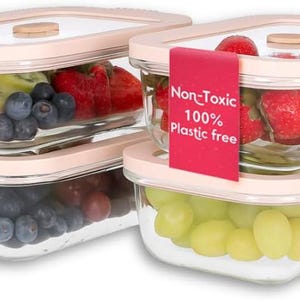 Plastic-Free Glass Food Storage Containers with Silicone Lids - 21 Oz - 4 Pack
