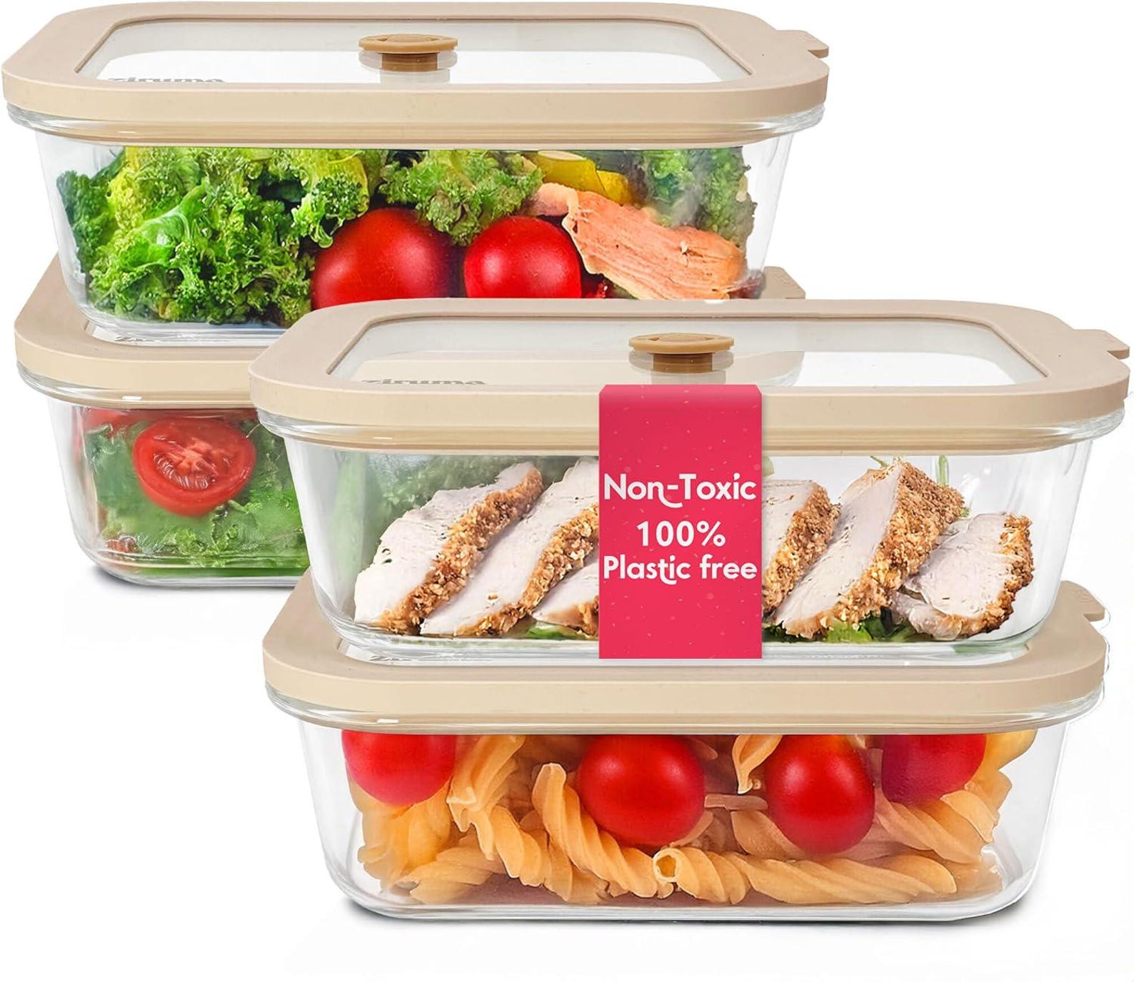 Plastic Free Glass Food Storage Containers: Non-Toxic, Platinum Silicone, Oven & Freezer Safe - 35 Oz - 4 Pack