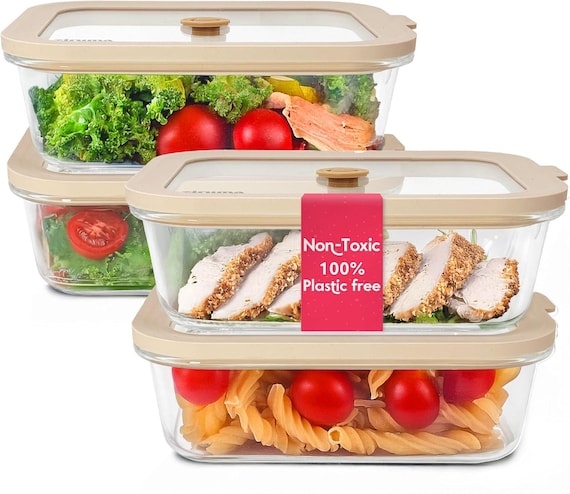 Plastic Free Glass Food Storage Containers: Non-Toxic, Platinum Silicone, Oven & Freezer Safe - 35 Oz - 4 Pack