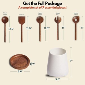 Acacia Kitchen Utensils Set with Spoon Rest and Ceramic Holder Non-Toxic Wooden Spoons for Cooking by Ziruma image 7