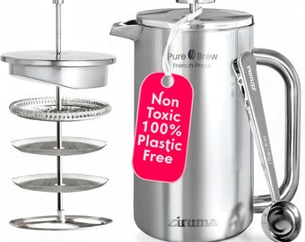 Plastic-Free French Press Coffee Maker | Surgical 316 Stainless Steel, Non-Toxic & Eco-Friendly 34 oz Coffee Press by Ziruma