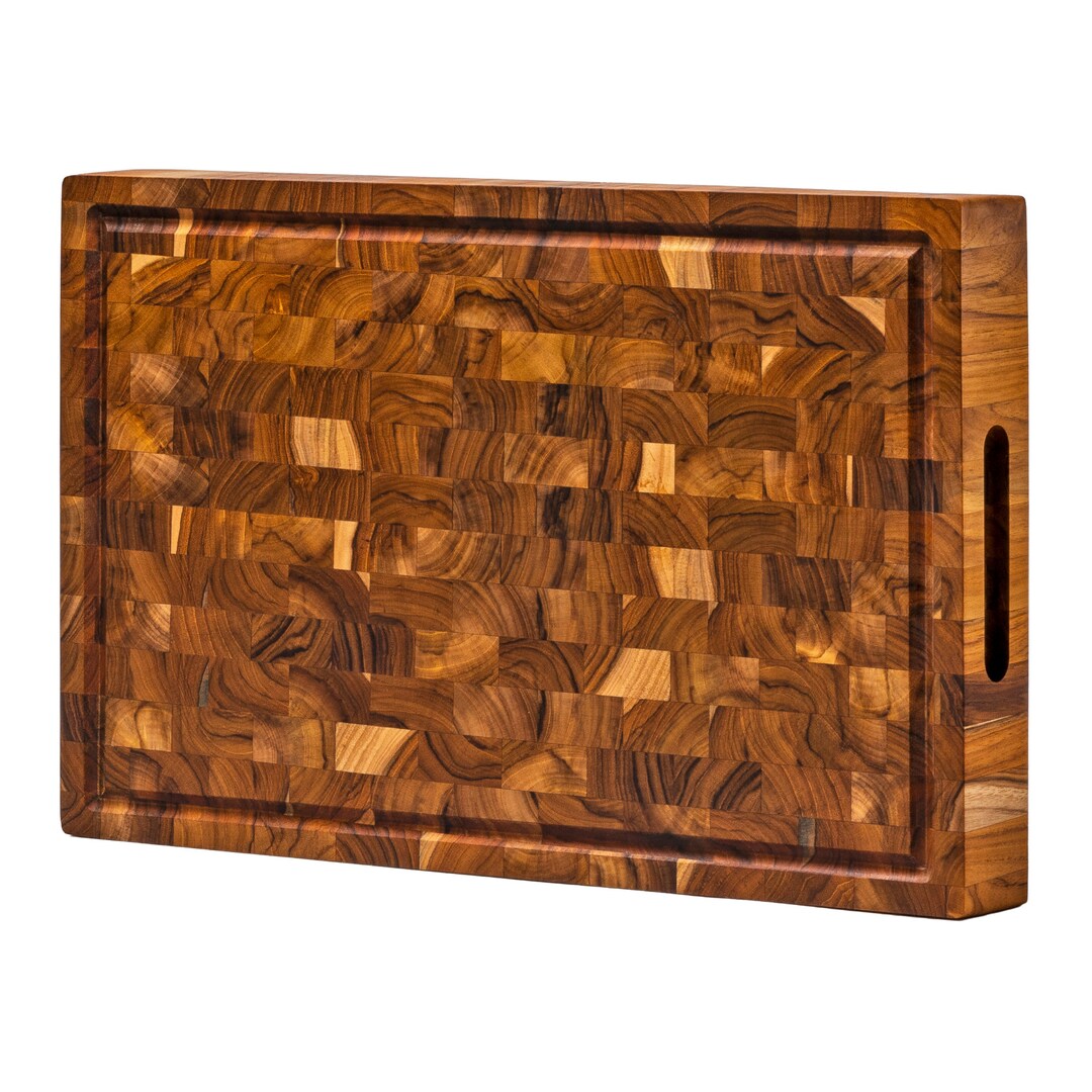 End Grain Teak Wood Cutting Board 16x11x1.5 In Cured With Beeswax