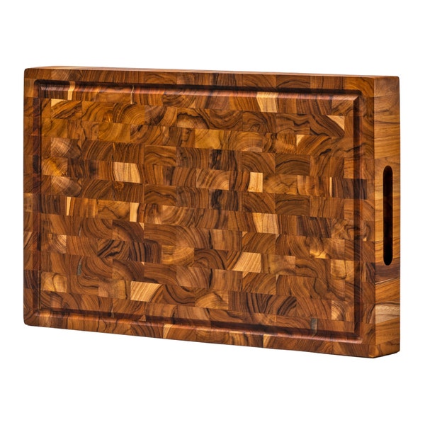 End Grain Teak Wood Cutting Board (17x11x1.5 in.) Cured with Beeswax, Linseed and Lemon Oil by Ziruma