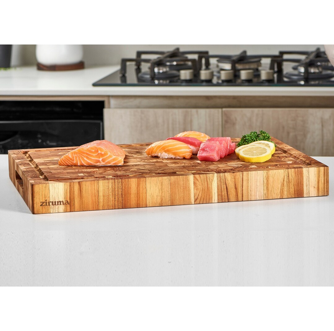 XXL End Grain Teak Wood Cutting Board 23x17x1.5 In Cured With Beeswax