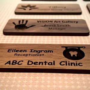 Wooden Name Badges. Custom Personalized Laser Cut Name Badges.