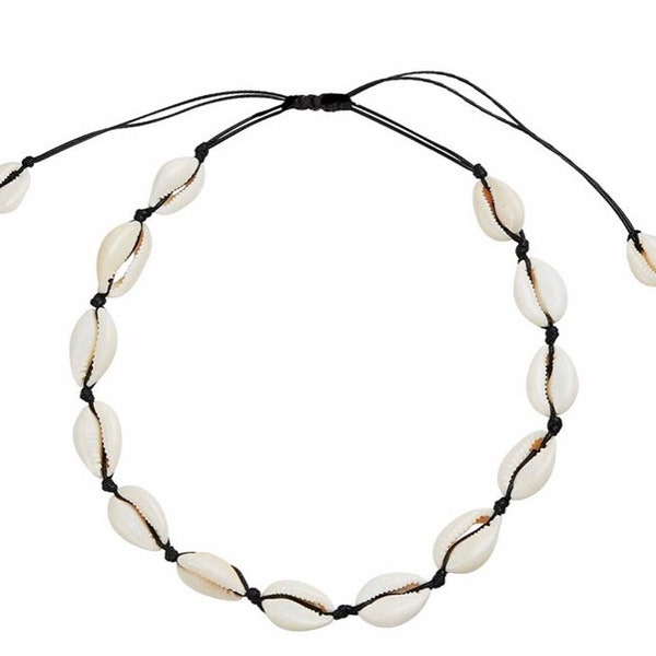 Adjustable Puka Shell Necklace with Cowrie Shells | Handcrafted VSCO Choker, Outerbanks Beachwear Jewelry