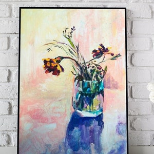 Floral Still Life Painting: Original Acrylic Flower Bouquet Art (12x8)