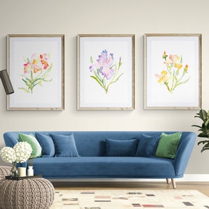 Iris Watercolor Art Print Set: Floral Botanical Wall Art, Original artwork