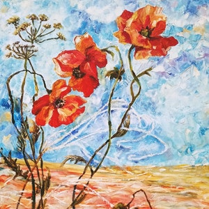 California Poppy Painting Floral Original Art Meadow Landscape Oil Painting Impasto Artwork 24 by 16 Wall Art by Ukrainian BeeTArtistGallery