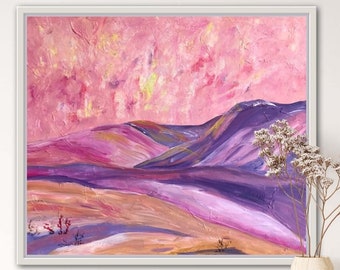 Mountain pink painting original landscape Monochrome acrylic mountains 28 by 24 Mountain scene original acrylic on canvas by BeeTArtist