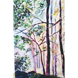 Pine Tree Painting: Original Sunset Forest Landscape, 24x16 Nature Wall Art, Canvas