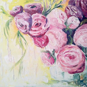 ローズガーデン絵画 オリジナルアート インパスト フローラル ウォールアート 14 x 12 紫のバラ アートフラワー 抽象アートワーク ウクライナ BeeTArtistGallery