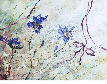 Original Iris Gemälde: Shabby Chic Floral im Jugendstil (12x16), auf Malkarton