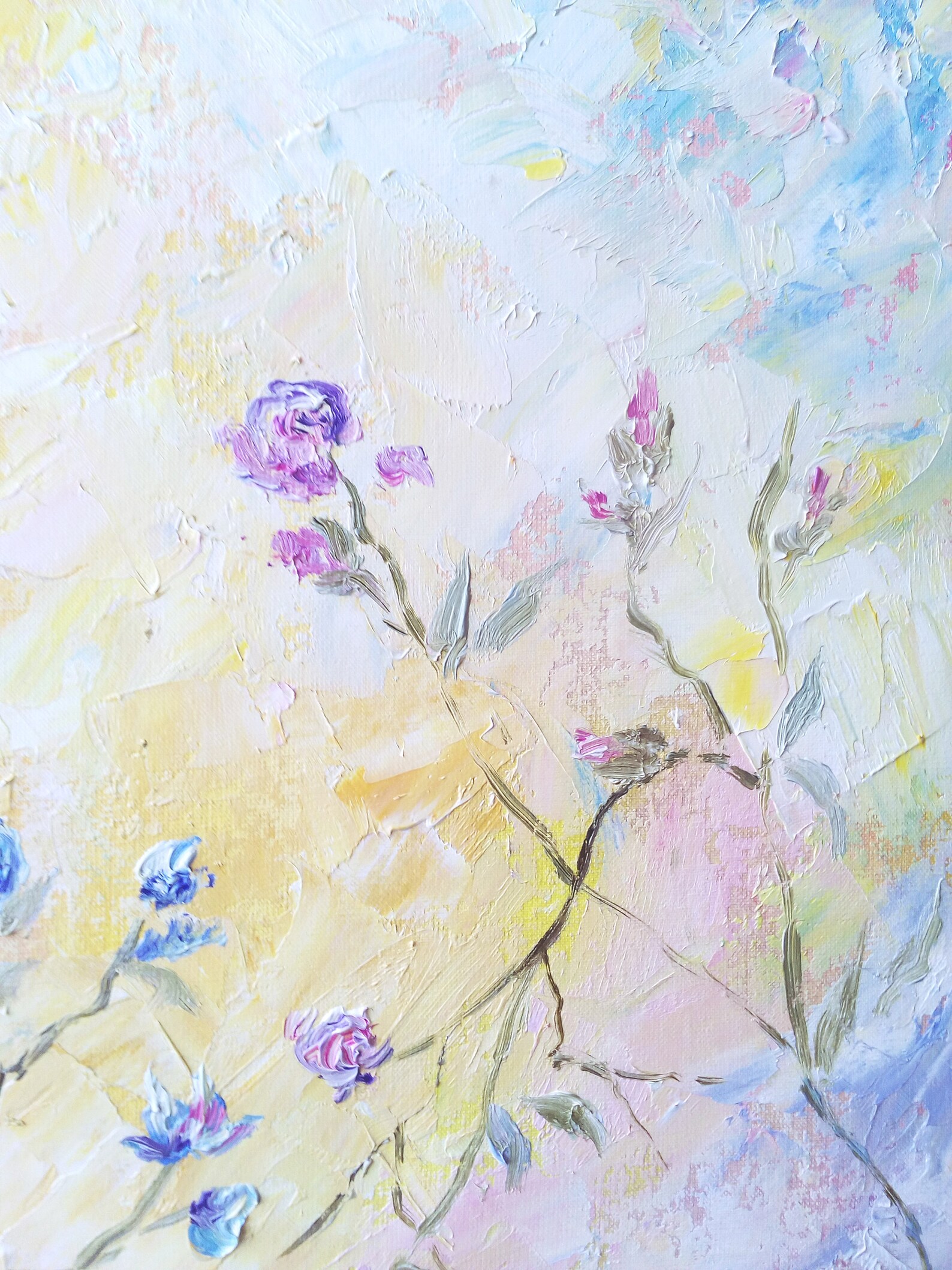 Shabby chic decor painting on canvas Flower wall art Blue Etsy