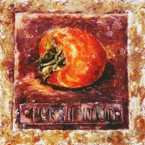 Persimmon painting original fruit art  Still Life wall art for kitchen 12 by 12 Orange fruits artwork Vintage painting by Ukrainian artist
