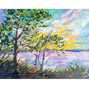 Impasto Sunset Seascape Painting: Original Beach House Wall Art (8x12)