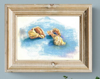 Seashells Painting Original Art Small Pastel Artwork 8 by 12 Seascape Wall Art Beach themed decor by Ukrainian shop BeeTArtistGallery